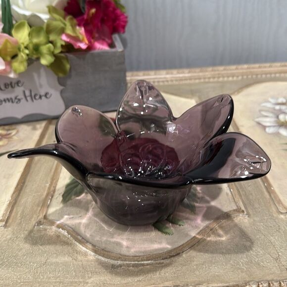 Vintage Handblown Amethyst Purple Murano Glass Tulip Flower Shape Vase Dish - Picture 4 of 12
